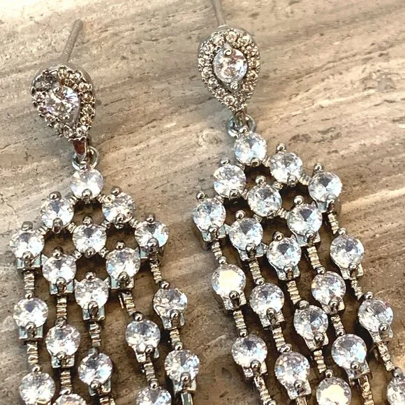 NEW ~ Anthropologie Genevive CZ Long Chandelier Earrings